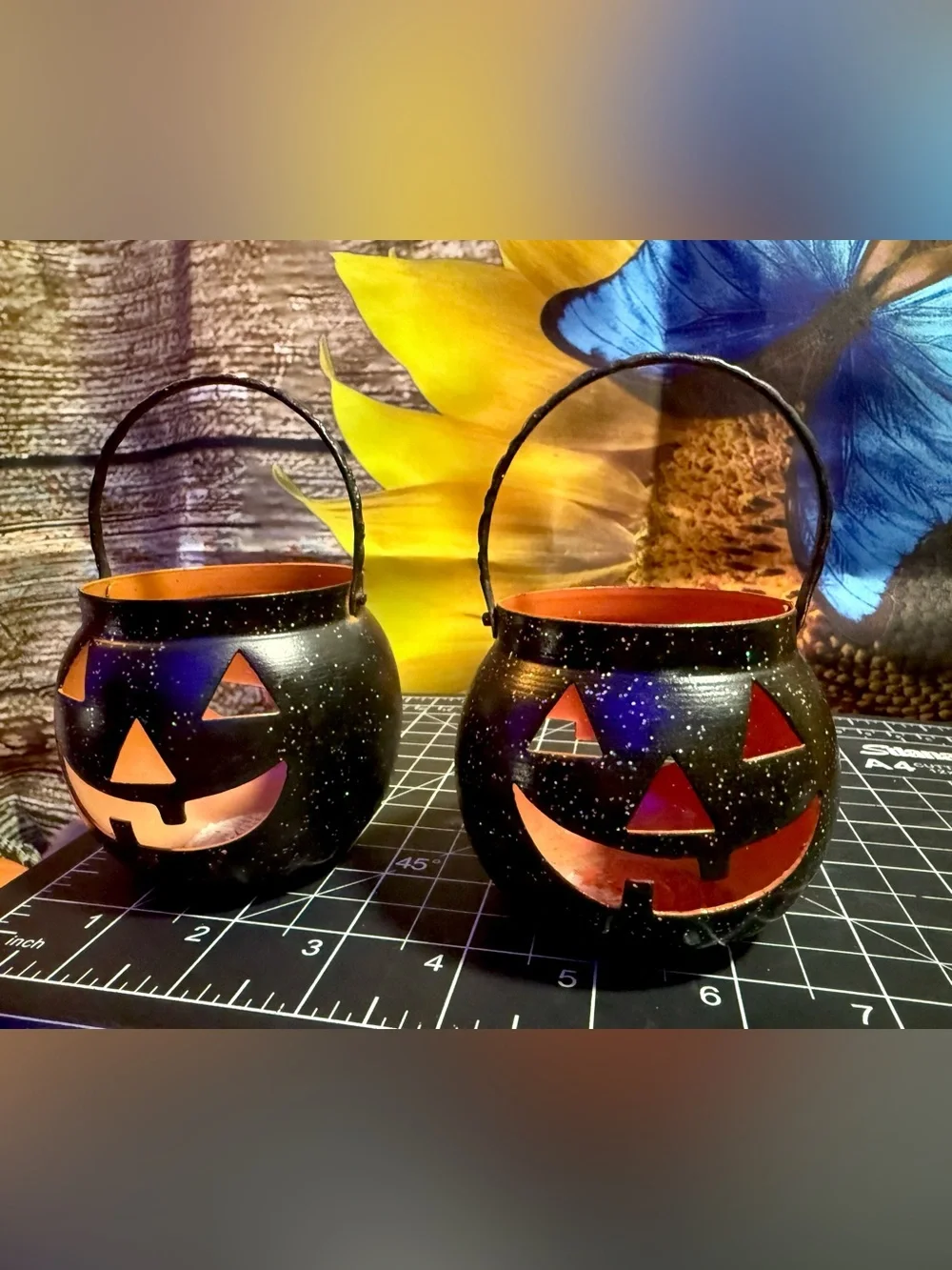 Vintage Hosley Metal Pumpkin Tea Light Holders - Halloween Decor🎃